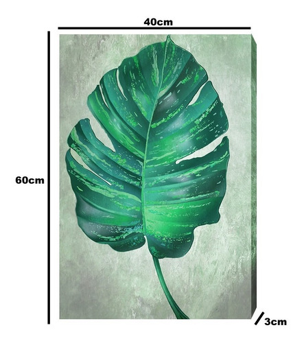 Imagem 3 de 5 de Kit 3 Quadros Folhagem Verde 60x40 Decoração Sala Quarto R9