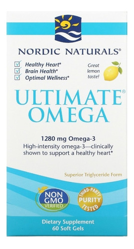 Ultimate Omega 3 + D3 IU1000 Nordic Naturals Dha 1280mg 60 Softgels Sabor limão