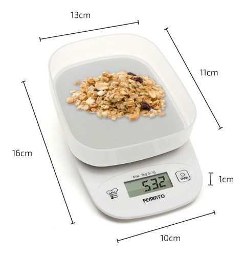 Imagen 7 de 10 de Balanza De Cocina 3 Kilos Con Bowl Incluido Digital Electro