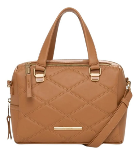 Bolsa Baú Rafitthy Couro Sintético Caramelo Caramelo Metalasse Ouro Dourado