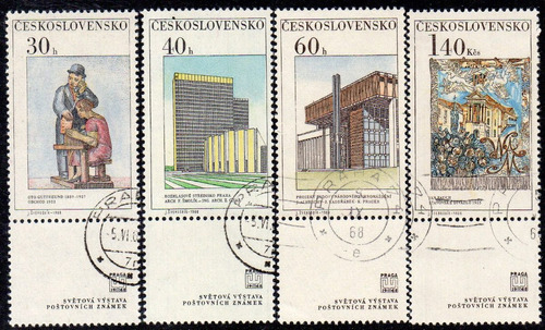 Checoslovaquia 4 Sellos Usados C/viñetas Expo Filatelia 1968