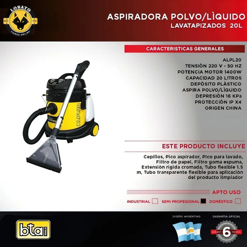 Lava Tapizados Y Aspiradora B/tapizados Bta Alpl20 20 Litros | Envío gratis