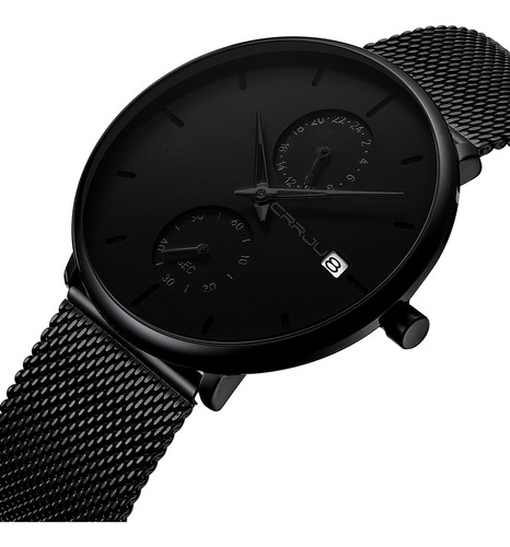 Crrju Reloj Hombre Negro Cuarzo Moderno Con Fechador 