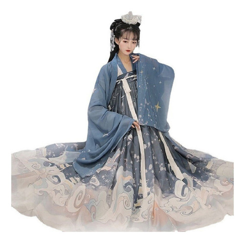 Traje De Vestir Con Estampado De Fantasía Hanfu Para Mujer A