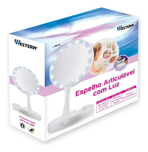 Espejo articulado con luz LED Mr-10 Western Frame de 28,5 cm, color blanco