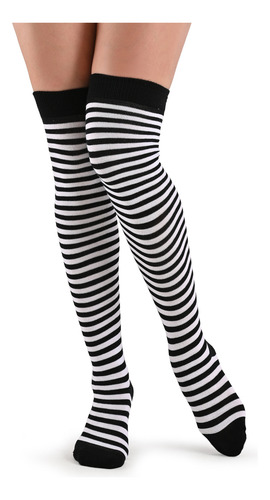 36 Pack Calcetas Largas Mujer Medias Rayas Moda Blanco - Negro Unitalla