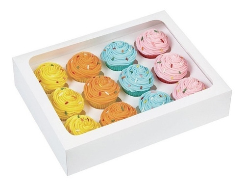 Pack 24 Cajas Con Visor Caja Para Dulce Caja Para Cupcake