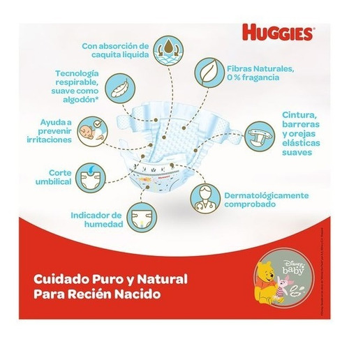 Imagen 6 de 8 de Pañales Bebe Huggies Natural Care Recién Nacido 20 Und