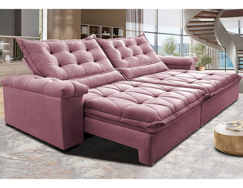 Sofá Retrátil 2,55m Cama Inbox Big Fresh. Com Softgel d40 Cor Rose