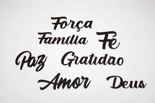 6 Apliques Palavras Gratidão Família Amor Fé  Deus Mdf Preto