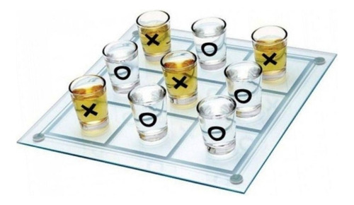 Jogo Da Velha Com Copos Drink Shot Em Vidro Rio De Ouro