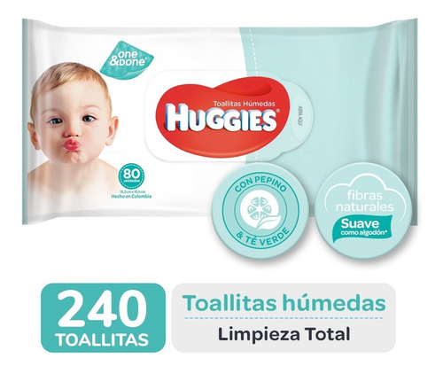 Toallas Humedas Huggies Limpieza Total One&done X80 Pack X 3