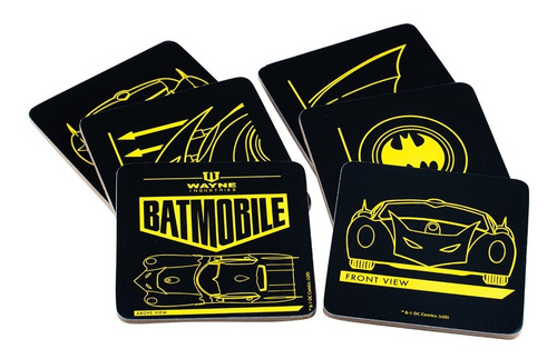 Conjunto 6 Porta Copos Cortiça Batman Batmóvel - Dc Original