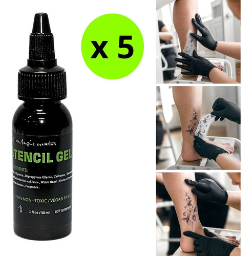 Kit Gel Hectografico Pega Stencil Para Tatuaje 5pzs Transfer