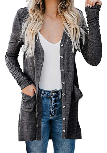 Chaqueta Tipo T Para Mujer, Estilo Cárdigan Liso, Manga Larg