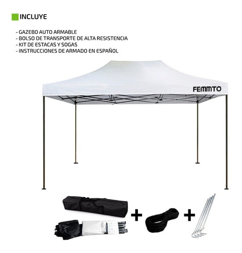 Gazebo 3x4,50 Metros Autoarmable Plegable Reforzado Exterior Color Blanco