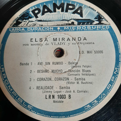 Sin Tapa Microsurco Elsa Miranda Vlady Y Su Orquesta Vm0