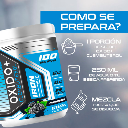 Oxido Nítrico + Clembu Pre Entreno 500g Iron Fit 100 Servs Moras