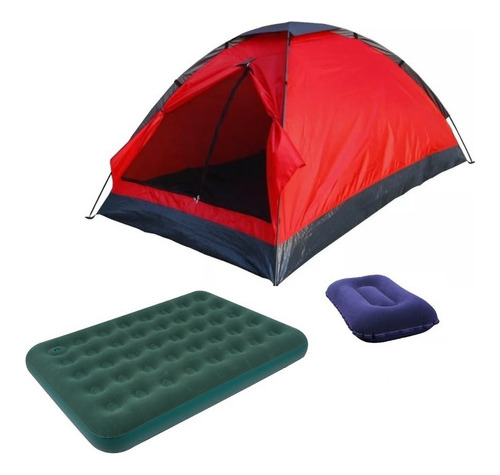 Combo Carpa 6p +colchon Inflable Doble + 1 Almohada+inflador