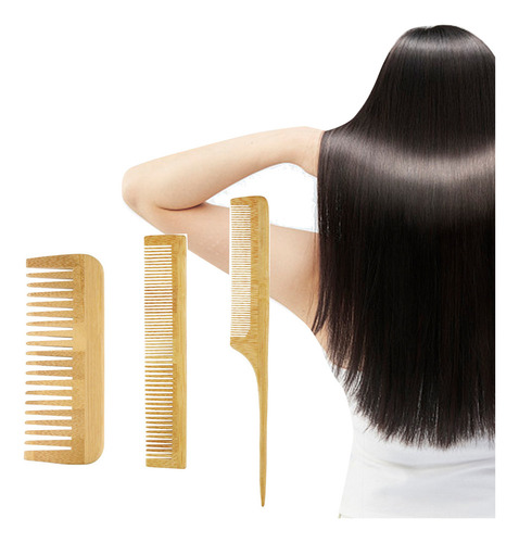 Peine Antiestático De Madera Para Cabello Y Cepillo De Masaj