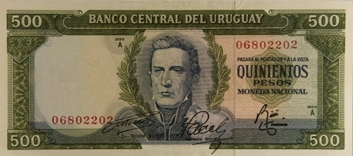 Billete De Uruguay $500 Año 1967 Anverso - Lámina 45x30 Cm.