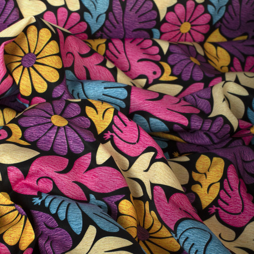 Tela Estampada Oaxaqueña Tipo Seda Pavoreal Pastel X Mt