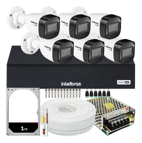 Kit Cftv Monitoramento 6 Cameras Intelbras 1130 Dvr 1008 1tb