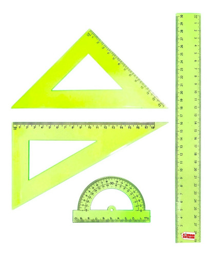 Set Geometría Reglas 30cm Escolar X4 Escuadras Verde - Cc