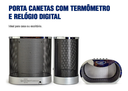 Porta Canetas Com Termometro Calendario E Display Colorido.