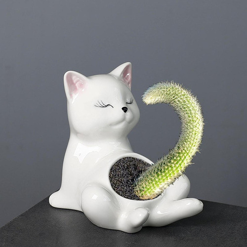 Ceramic Gato Plantera Animal Maceta Para Pequeñas