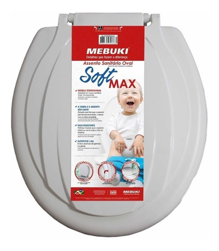 Asiento de inodoro ovalado Mebuki Soft Max, blanco