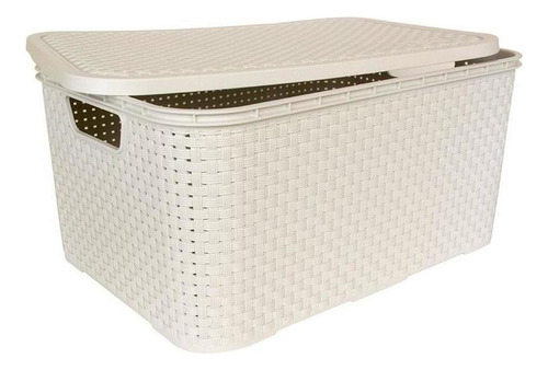 Kit 2 Caixas Organizadoras Branco Rattan 15 Litros Com Tampa