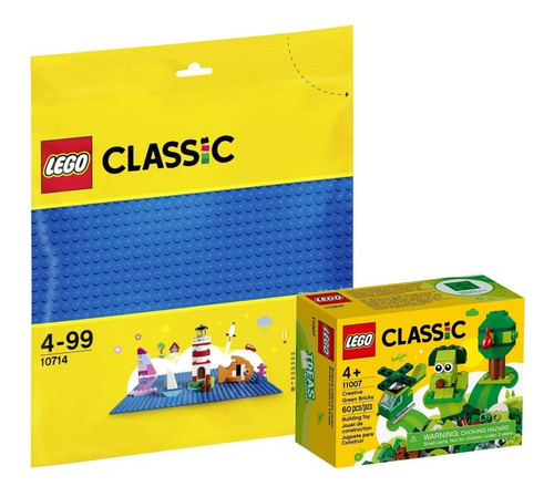 Kit Lego Classic Peças Verdes Criativas + Base Azul 