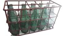 Comprar Antiguo Canasto De Hierro Con 10 Botellas De Leche Inlaca.