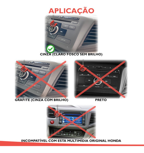 Imagem 7 de 8 de Moldura Painel 2 Din Multimidia Dvd Mp5 Civic 2012 2013 2014 Cinza