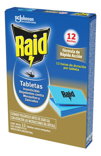 Raid Eléctrico Tabletas Mosquitos Y Zancudos Recarga 12un