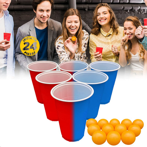 Juego De Beber Beer Pong Con 12 Vasos 500 Ml Y Pelotas