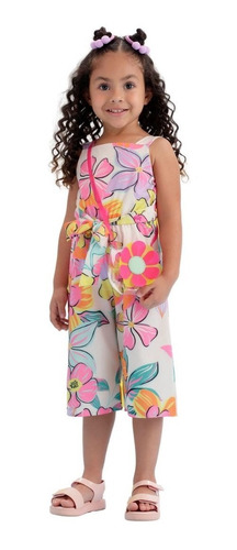 Imagem 2 de 3 de Macacão Infantil Floral Verão Mon Sucré Color Brise 21008
