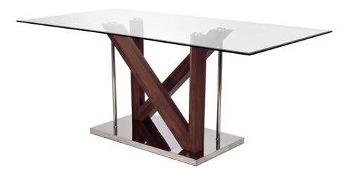 Mesa Comedor Rectangular Vidrio Templado Biselado Madera