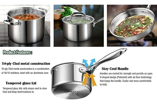 Qw Cook N Home 2682 Sartén Para Saltear De Acero Inoxidable