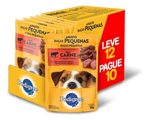 Alimento Pedigree Ração Úmida Pedigree Sachê Carne ao Molho para Cães s de Raças Pequenas - Leve 12 Pague 10 para cão adulto de raça pequena sabor carne em sachê de 100g