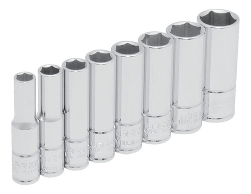 Juego Dados Largos Cuadro 1/4 6 Puntas Pulgadas Riel 8 Pzs
