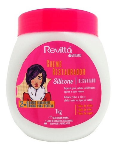 Crema Restauradora 2 En 1, Anti-frizz, Revittá Vegano, 1kg