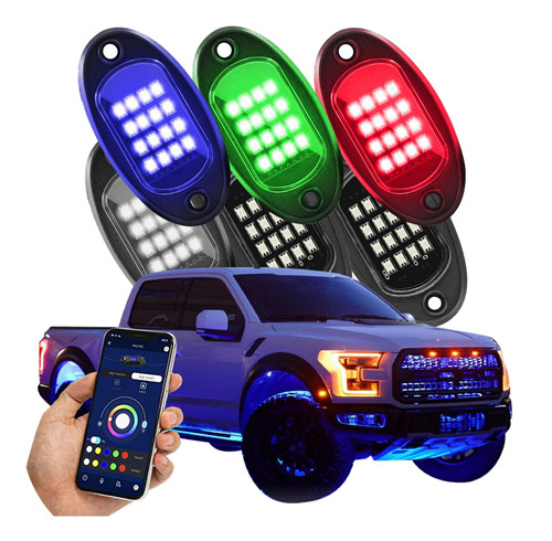 6 Luces Led Rgb Rock Light Bluetooth Jeep Rzr Offroad Autos
