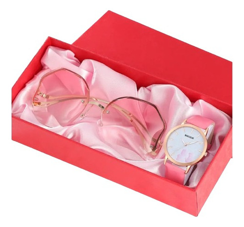 Set Conjunto De Reloj Y Gafas Color Rosa Estilo Casual