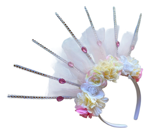 Vincha Flores Y Brillos Rosa Claro