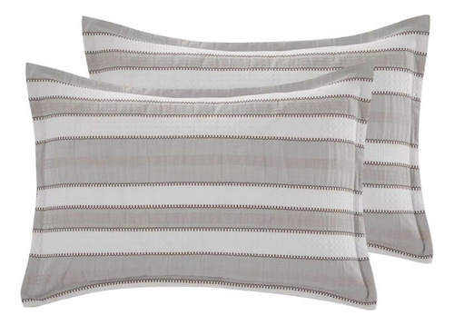 Set Edredón 12 Piezas Matrimonial/queen Doble Vista Suave Color Gris Diseño De La Tela Rayas