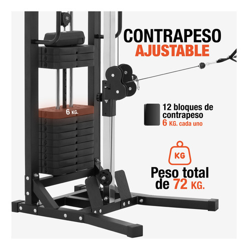 Maquina Multifuncional Gym Con Polea Peso Ajustable Altera Estructura Negro