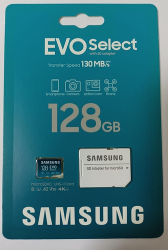 Samsung Micro Sd 128gb Evo Select  + 4k 130 Mb/s U3 A2 