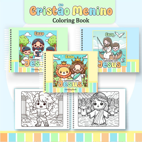 Livro De Colorir Cristão Menino Estilo Bobbie Goods 50 Folhas 180g Capa Dura Personalizado Com Nome Na Capa